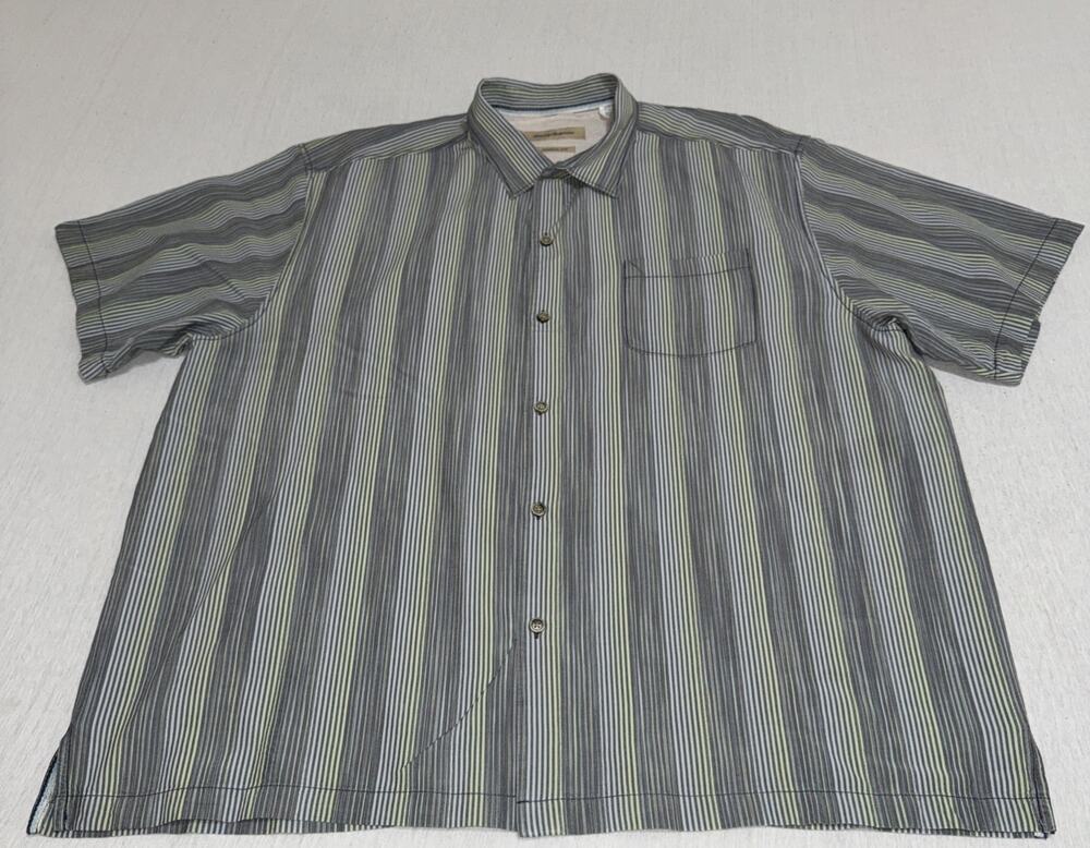 TOMMY BAHAMA Men Striped Short Sleeve 100% Silk 3XL Hawaiian Vacation Beach EUC